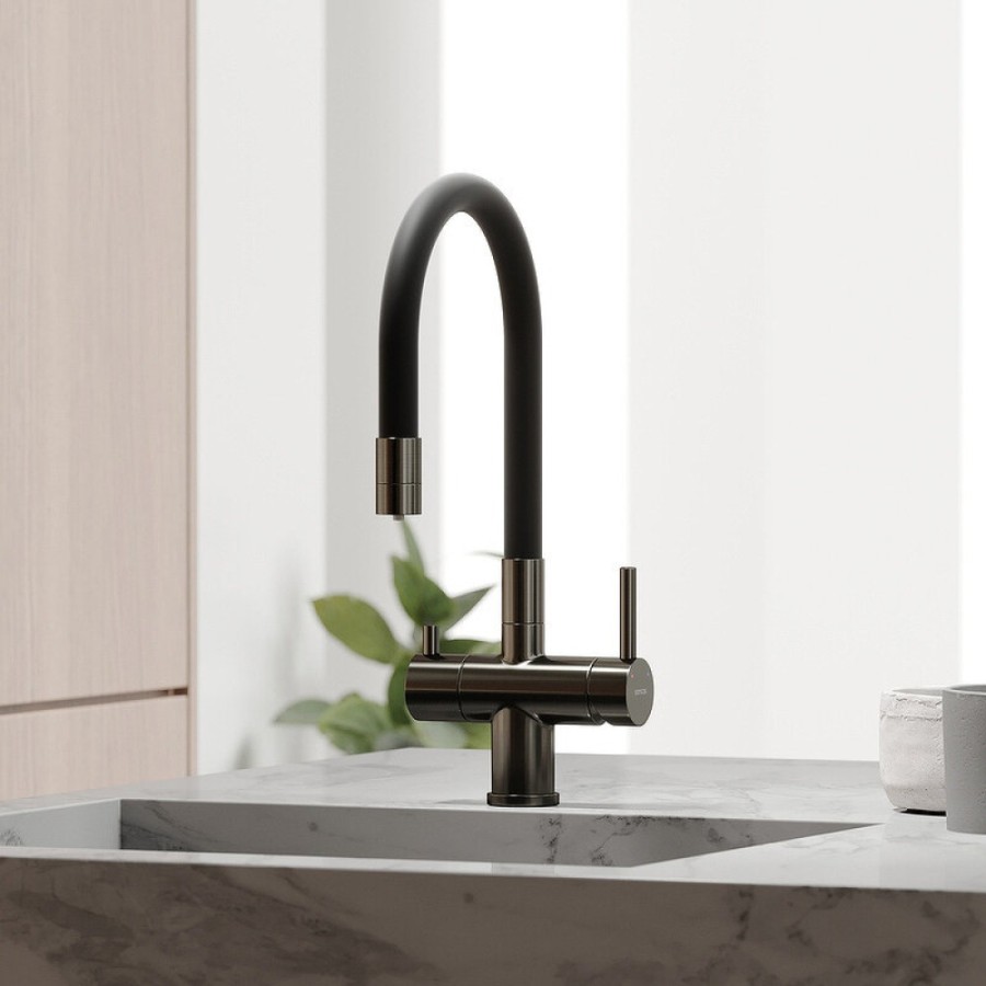 Смеситель для кухонной мойки Sancos Lucia SC4004GG, с подключением к фильтру, с гибким изливом, цвет воронёная сталь, gunmetal