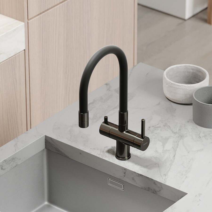 Смеситель для кухонной мойки Sancos Lucia SC4004GG, с подключением к фильтру, с гибким изливом, цвет воронёная сталь, gunmetal