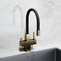 Смеситель для кухонной мойки Sancos Arno SC4005BG, с подключением к фильтру, с гибким изливом, цвет золото брашированное, PVD покрытие