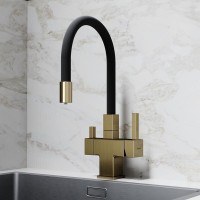 Смеситель для кухонной мойки Sancos Arno SC4005BG, с подключением к фильтру, с гибким изливом, цвет золото брашированное, PVD покрытие
