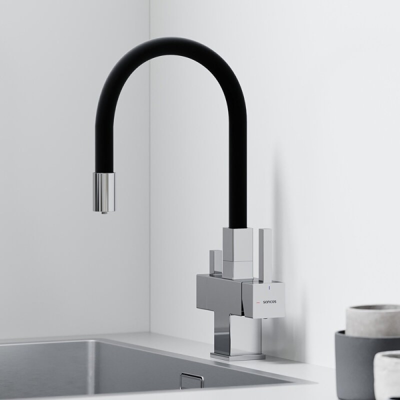 Смеситель для кухонной мойки Sancos Arno SC4005CH, с подключением к фильтру, с гибким изливом, цвет хром
