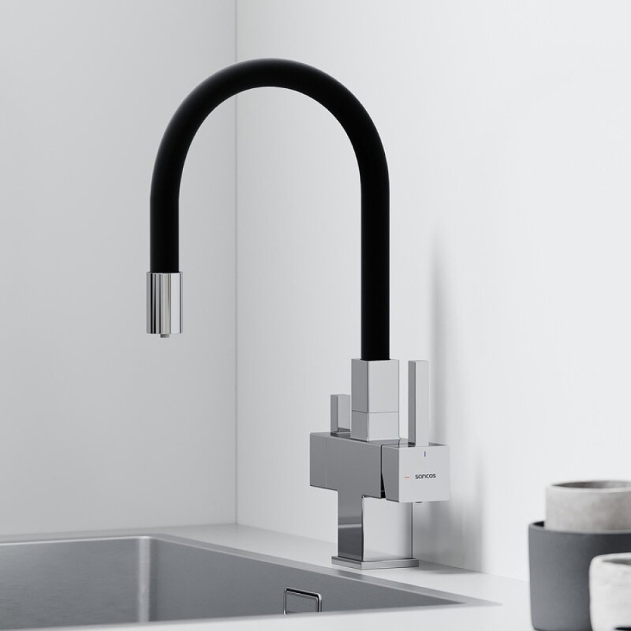 Смеситель для кухонной мойки Sancos Arno SC4005CH, с подключением к фильтру, с гибким изливом, цвет хром