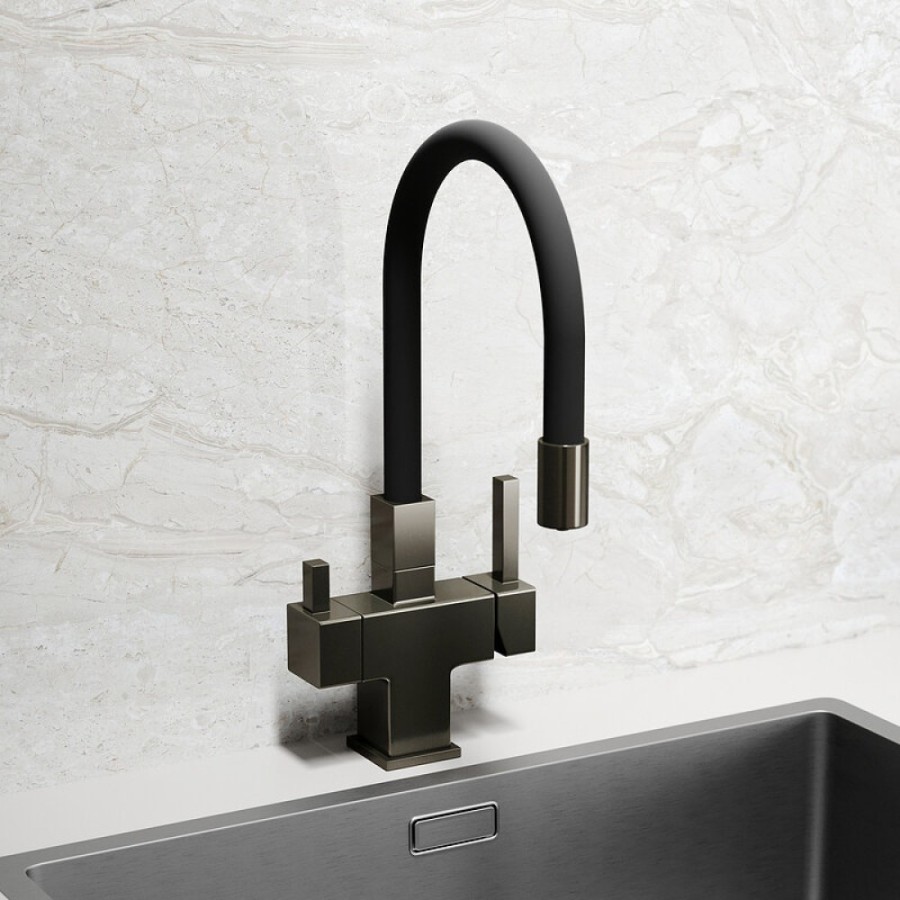 Смеситель для кухонной мойки Sancos Arno SC4005GG, с подключением к фильтру, с гибким изливом, цвет воронёная сталь, gunmetal