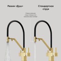 Смеситель для кухонной мойки Sancos Loro SC4007BG, с подключением к фильтру, с гибким изливом, цвет золото брашированное, PVD покрытие