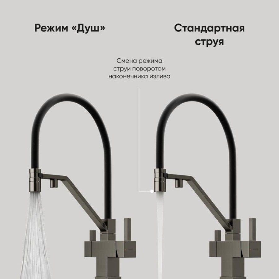 Смеситель для кухонной мойки Sancos Loro SC4007GG, с подключением к фильтру, с гибким изливом, цвет воронёная сталь, gunmetal
