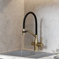 Смеситель для кухонной мойки Sancos Orta SC4008BG, с подключением к фильтру, с гибким изливом, цвет золото брашированное, PVD покрытие