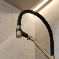 Смеситель для кухонной мойки Sancos Orta SC4008BG, с подключением к фильтру, с гибким изливом, цвет золото брашированное, PVD покрытие