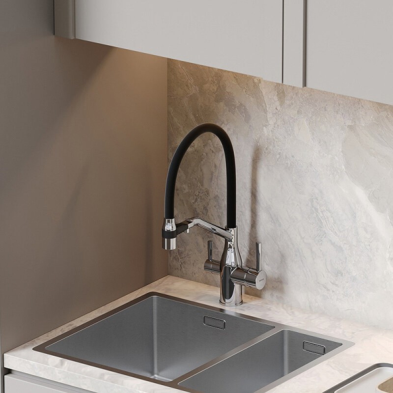 Смеситель для кухонной мойки Sancos Orta SC4008CH, с подключением к фильтру, с гибким изливом, цвет хром