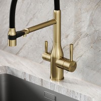 Смеситель для кухонной мойки Sancos Garda SC4009BG, с подключением к фильтру, с гибким изливом, цвет золото брашированное, PVD покрытие