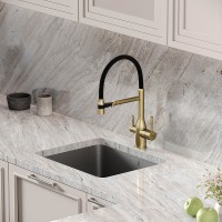 Смеситель для кухонной мойки Sancos Garda SC4009BG, с подключением к фильтру, с гибким изливом, цвет золото брашированное, PVD покрытие