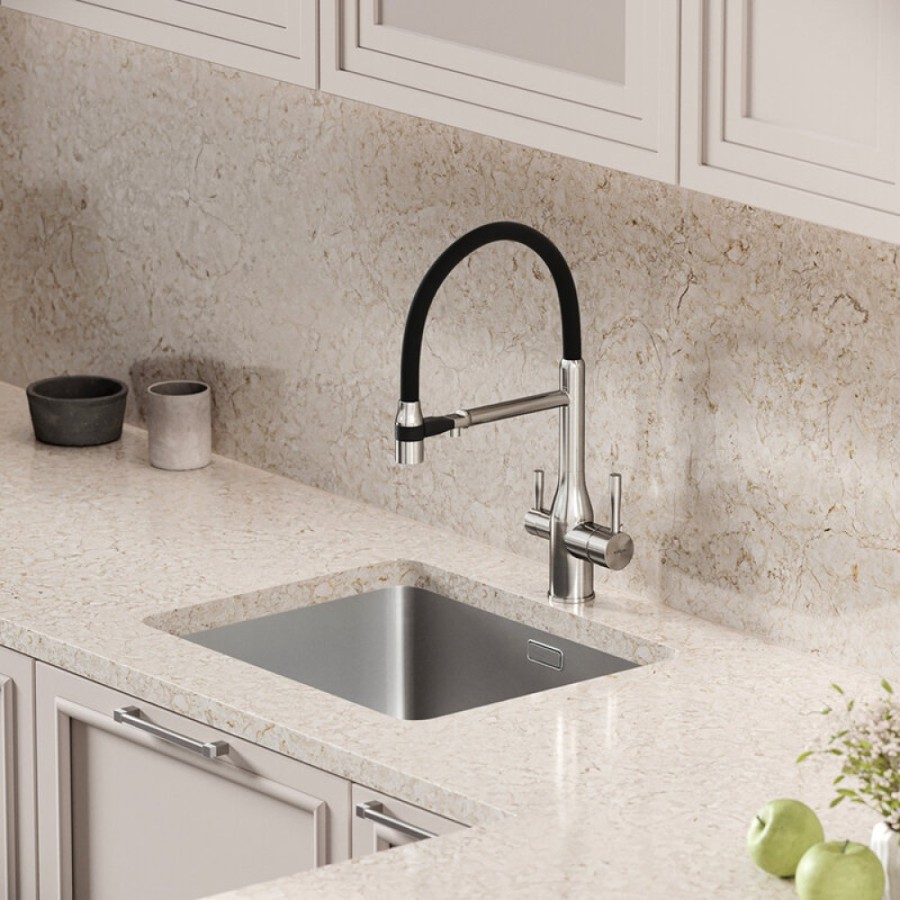 Смеситель для кухонной мойки Sancos Garda SC4009BN, с подключением к фильтру, с гибким изливом, цвет никель брашированный