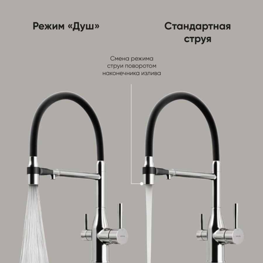 Смеситель для кухонной мойки Sancos Garda SC4009CH, с подключением к фильтру, с гибким изливом, цвет хром