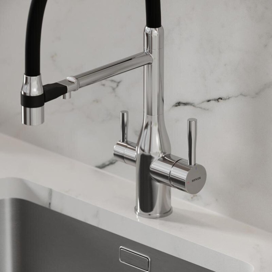 Смеситель для кухонной мойки Sancos Garda SC4009CH, с подключением к фильтру, с гибким изливом, цвет хром