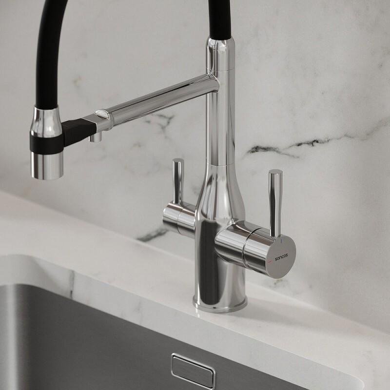 Смеситель для кухонной мойки Sancos Garda SC4009CH, с подключением к фильтру, с гибким изливом, цвет хром