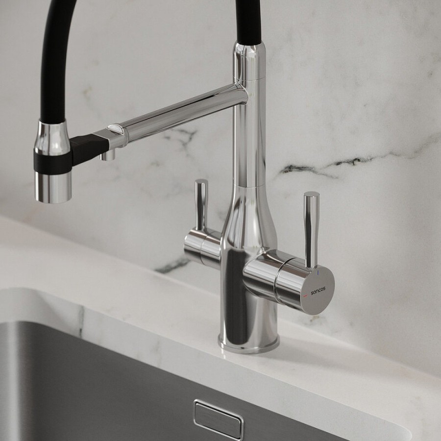 Смеситель для кухонной мойки Sancos Garda SC4009CH, с подключением к фильтру, с гибким изливом, цвет хром
