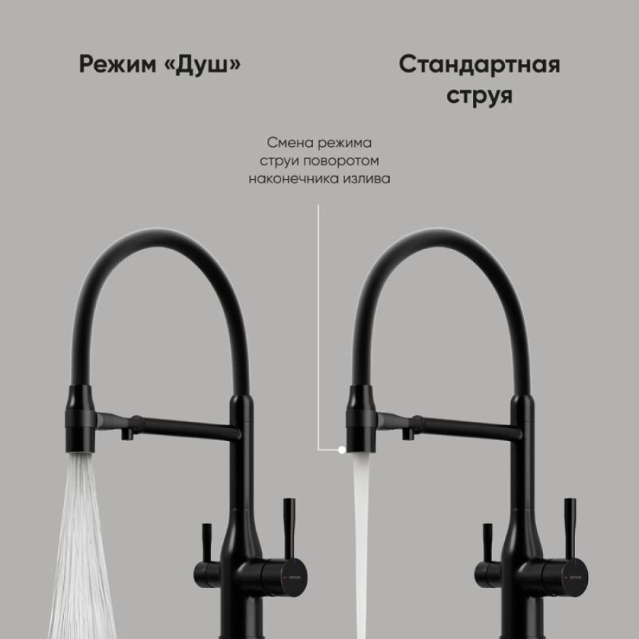 Смеситель для кухонной мойки Sancos Garda SC4009MB, с подключением к фильтру, с гибким изливом, цвет черный матовый
