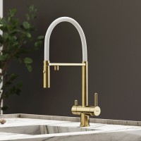 Смеситель для кухонной мойки Sancos Imola SC4010BG, с подключением к фильтру, с гибким изливом, цвет золото брашированное, PVD покрытие