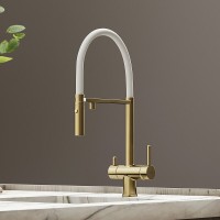 Смеситель для кухонной мойки Sancos Imola SC4010BG, с подключением к фильтру, с гибким изливом, цвет золото брашированное, PVD покрытие