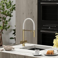Смеситель для кухонной мойки Sancos Imola SC4010BG, с подключением к фильтру, с гибким изливом, цвет золото брашированное, PVD покрытие