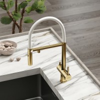 Смеситель для кухонной мойки Sancos Imola SC4010BG, с подключением к фильтру, с гибким изливом, цвет золото брашированное, PVD покрытие