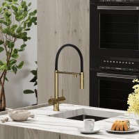 Смеситель для кухонной мойки Sancos Imola SC4010BGbh, с подключением к фильтру, с гибким изливом, цвет золото брашированное/черный, PVD покрытие