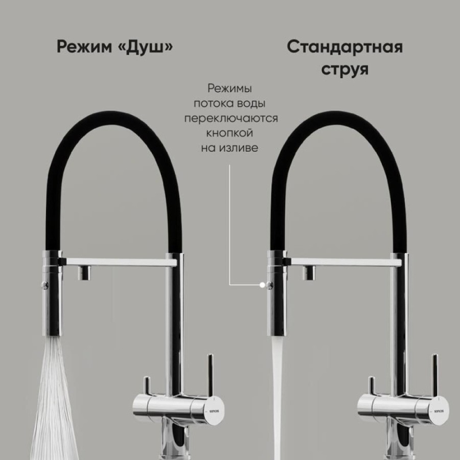Смеситель для кухонной мойки Sancos Imola SC4010CH, с подключением к фильтру, с гибким изливом, цвет хром