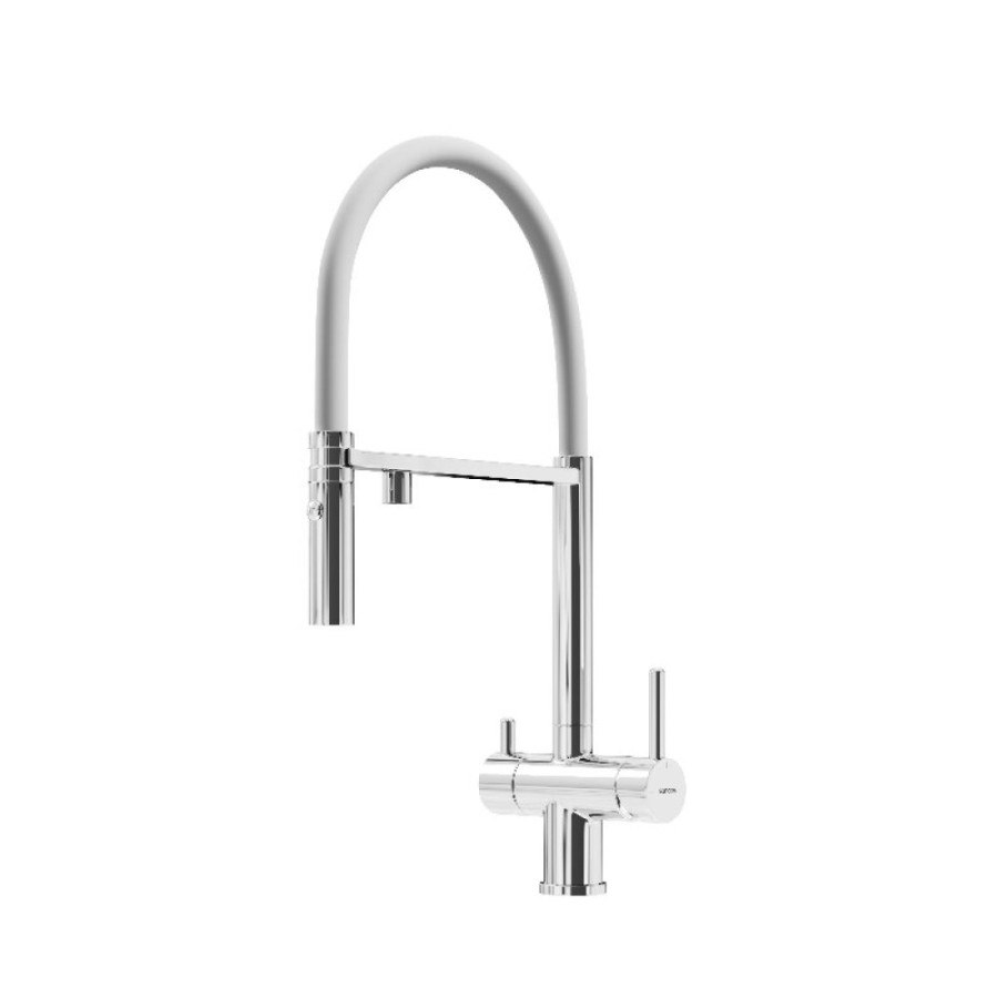 Смеситель для кухонной мойки Sancos Imola SC4010CHwh, с подключением к фильтру, с гибким изливом, цвет хром/белый
