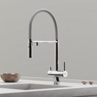 Смеситель для кухонной мойки Sancos Imola SC4010CHwh, с подключением к фильтру, с гибким изливом, цвет хром/белый