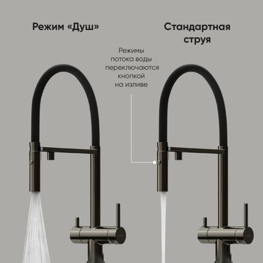 Смеситель для кухонной мойки Sancos Imola SC4010GG, с подключением к фильтру, с гибким изливом, цвет воронёная сталь, gunmetal