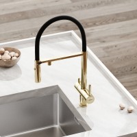 Смеситель для кухонной мойки Sancos Imola SC4010ZG, с подключением к фильтру, с гибким изливом, цвет золото полированное/черный, PVD покрытие