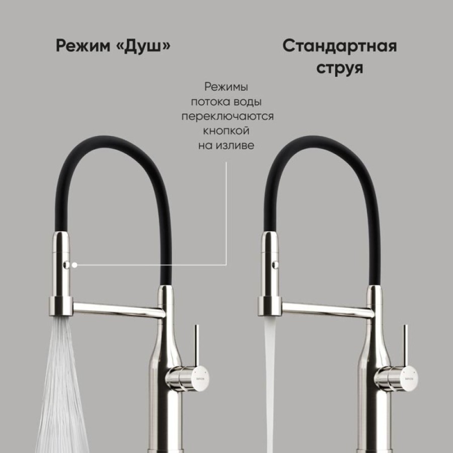 Смеситель для кухонной мойки Sancos Pride SC4011BNG, с гибким изливом, цвет нержавеющая сталь