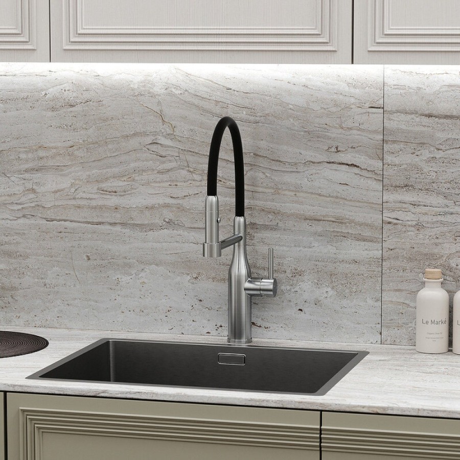 Смеситель для кухонной мойки Sancos Pride SC4011BNG, с гибким изливом, цвет нержавеющая сталь