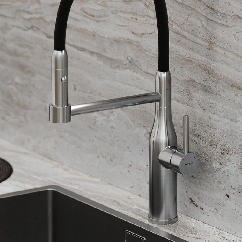 Смеситель для кухонной мойки Sancos Pride SC4011BNG, с гибким изливом, цвет нержавеющая сталь