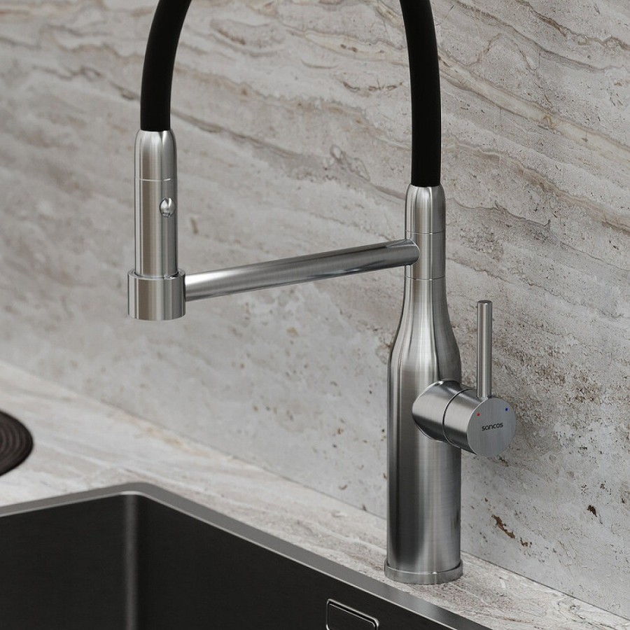 Смеситель для кухонной мойки Sancos Pride SC4011BNG, с гибким изливом, цвет нержавеющая сталь