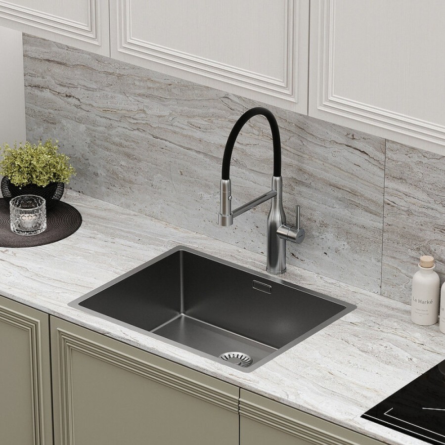 Смеситель для кухонной мойки Sancos Pride SC4011BNG, с гибким изливом, цвет нержавеющая сталь