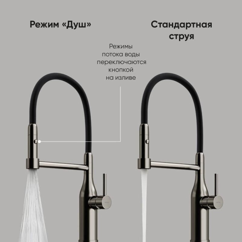 Смеситель для кухонной мойки Sancos Pride SC4011GG, с гибким изливом, цвет воронёная сталь, gunmetal