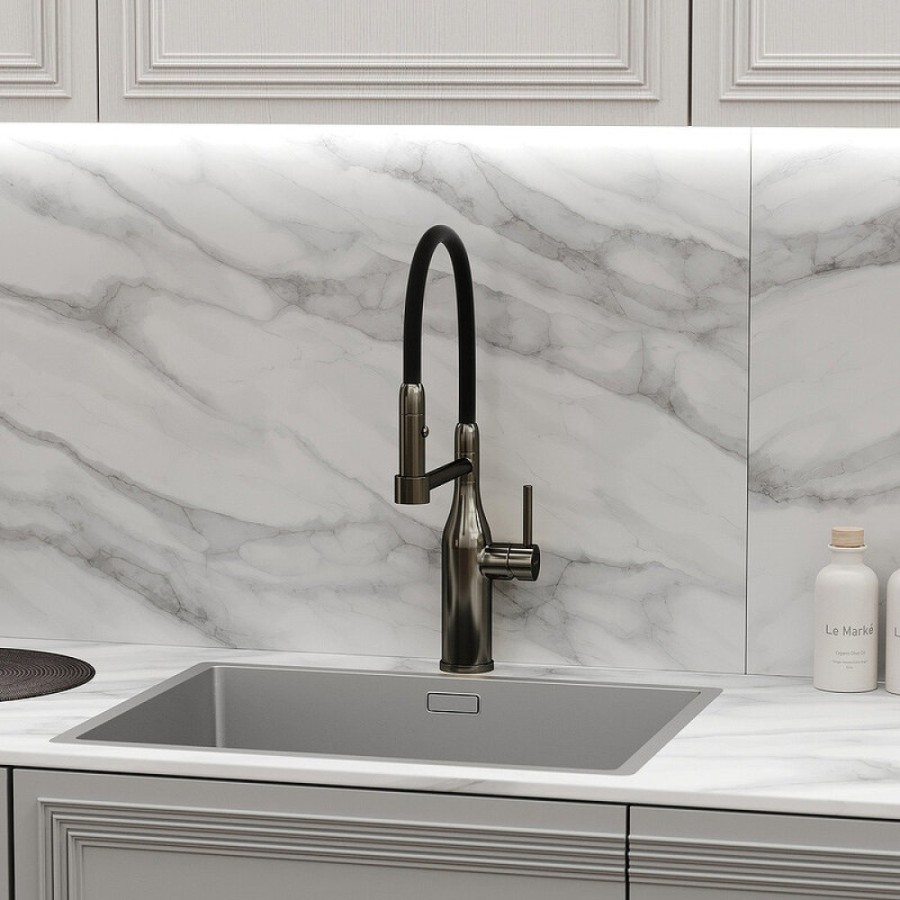 Смеситель для кухонной мойки Sancos Pride SC4011GG, с гибким изливом, цвет воронёная сталь, gunmetal