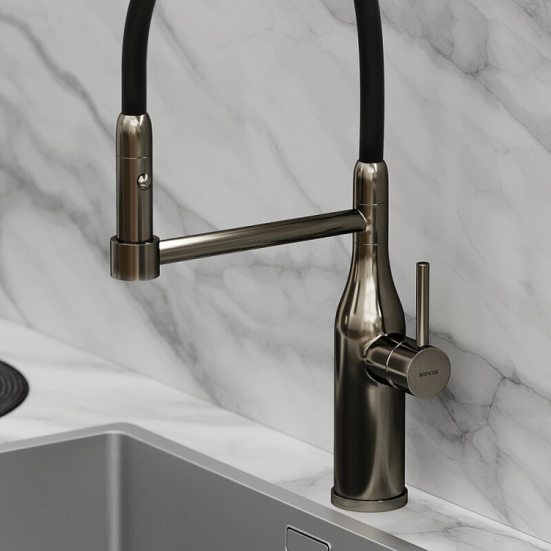 Смеситель для кухонной мойки Sancos Pride SC4011GG, с гибким изливом, цвет воронёная сталь, gunmetal