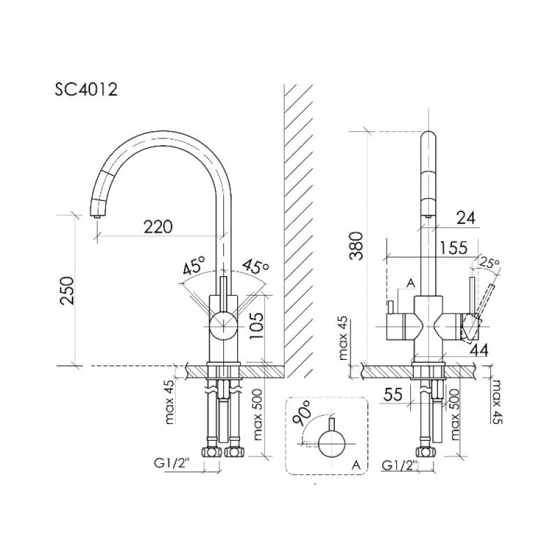 Смеситель для кухонной мойки Sancos Taper SC4012CH, с подключением к фильтру, цвет хром