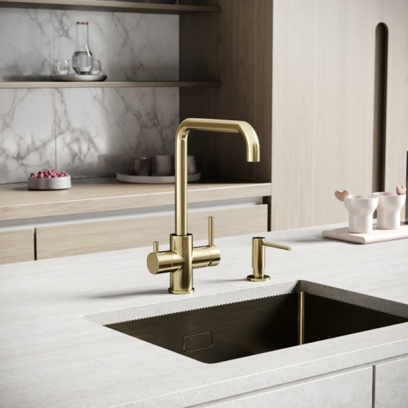 Смеситель для кухонной мойки Sancos Vela SC4013BG, с подключением к фильтру, цвет брашированное золото