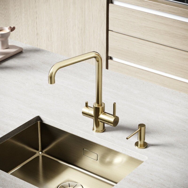 Смеситель для кухонной мойки Sancos Vela SC4013BG, с подключением к фильтру, цвет брашированное золото