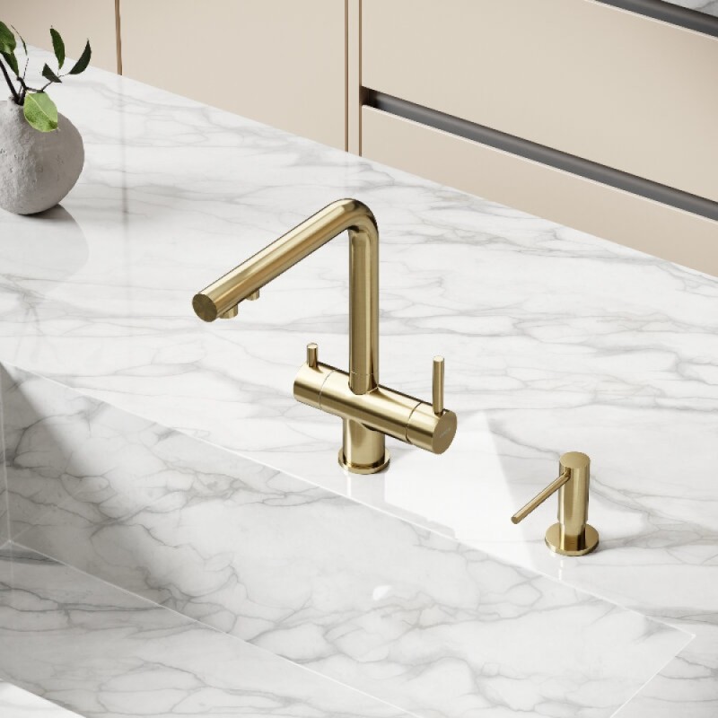 Смеситель для кухонной мойки Sancos Foster SC4014BG, с подключением к фильтру, цвет брашированное золото