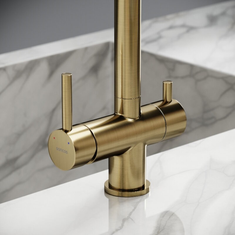 Смеситель для кухонной мойки Sancos Foster SC4014BG, с подключением к фильтру, цвет брашированное золото