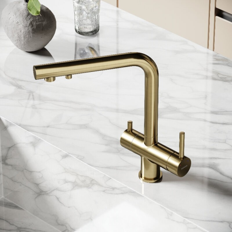 Смеситель для кухонной мойки Sancos Foster SC4014BG, с подключением к фильтру, цвет брашированное золото