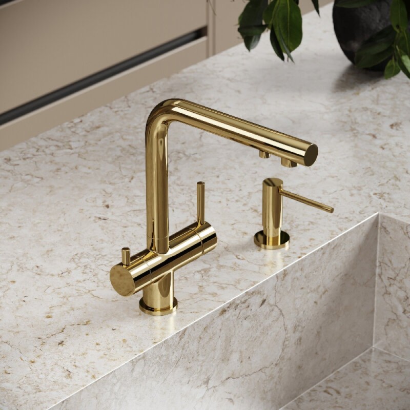 Смеситель для кухонной мойки Sancos Foster SC4014ZG, с подключением к фильтру, цвет полированное золото