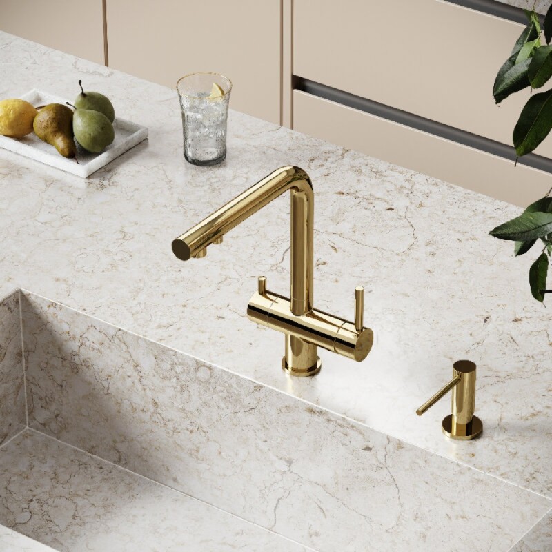 Смеситель для кухонной мойки Sancos Foster SC4014ZG, с подключением к фильтру, цвет полированное золото