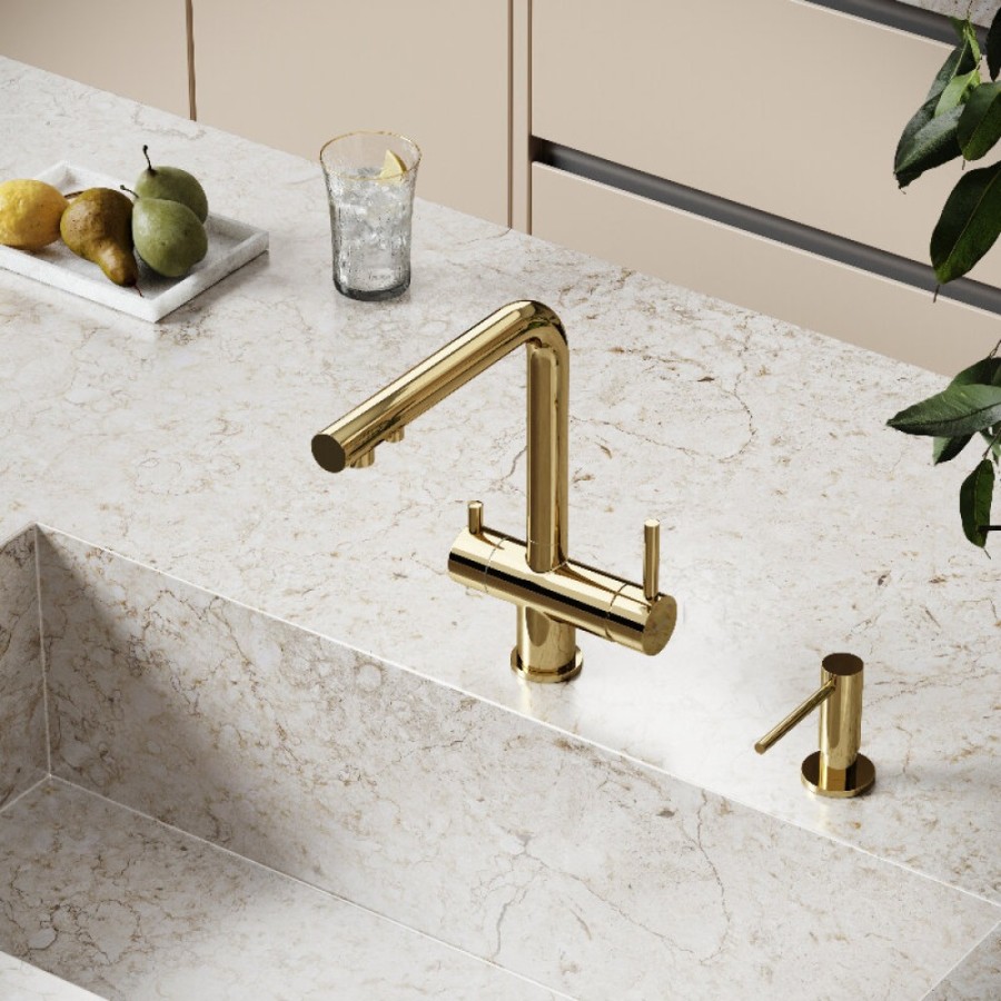Смеситель для кухонной мойки Sancos Foster SC4014ZG, с подключением к фильтру, цвет полированное золото