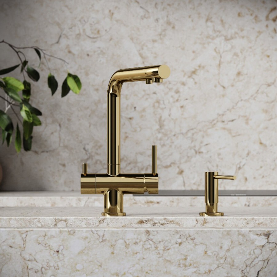 Смеситель для кухонной мойки Sancos Foster SC4014ZG, с подключением к фильтру, цвет полированное золото