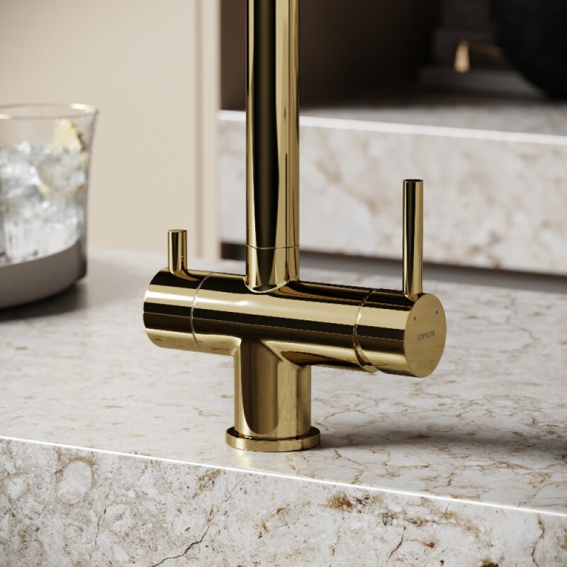 Смеситель для кухонной мойки Sancos Foster SC4014ZG, с подключением к фильтру, цвет полированное золото