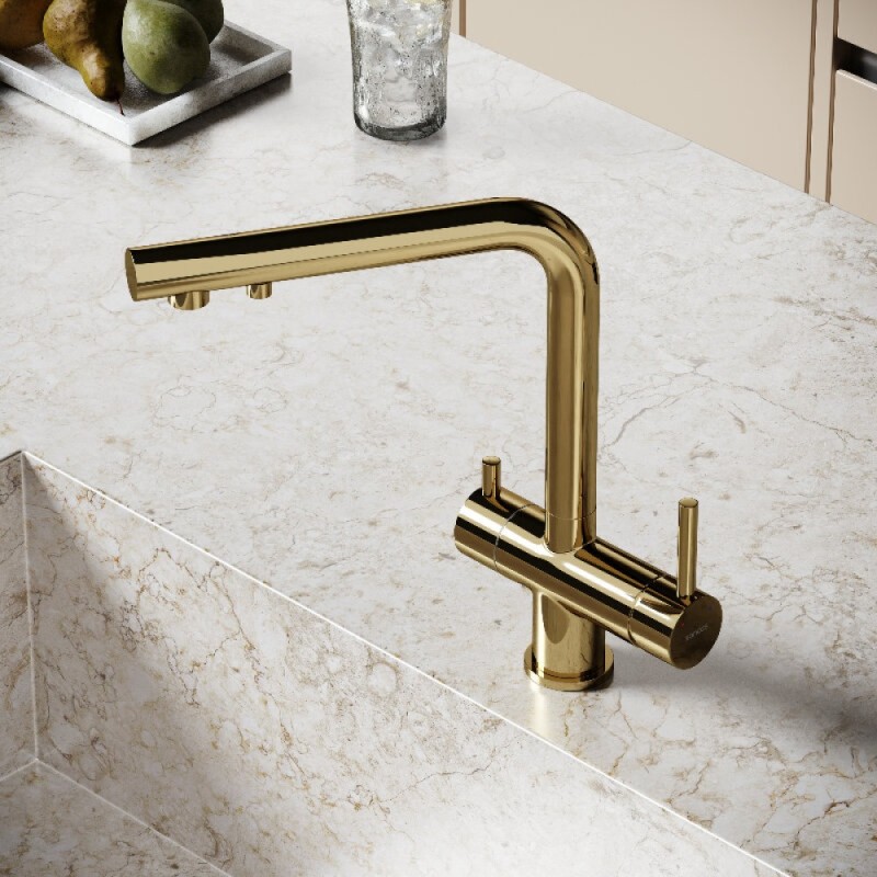 Смеситель для кухонной мойки Sancos Foster SC4014ZG, с подключением к фильтру, цвет полированное золото